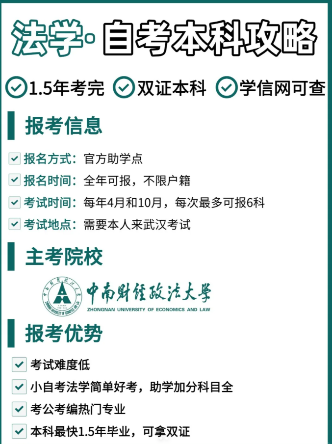 2025年中南財(cái)經(jīng)政法大學(xué)自考法學(xué)本科考試注冊(cè)報(bào)名中
